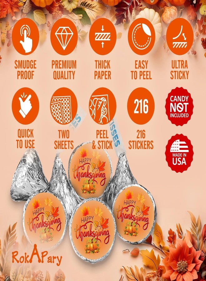 RokAPary 216 Thanksgiving Kisses Stickers Labels, Stickers for Party Decorations, Gift Tags, Wrappers, Friendsgiving Themed Party Favors Decor for Kisses. Made in USA - Image 2